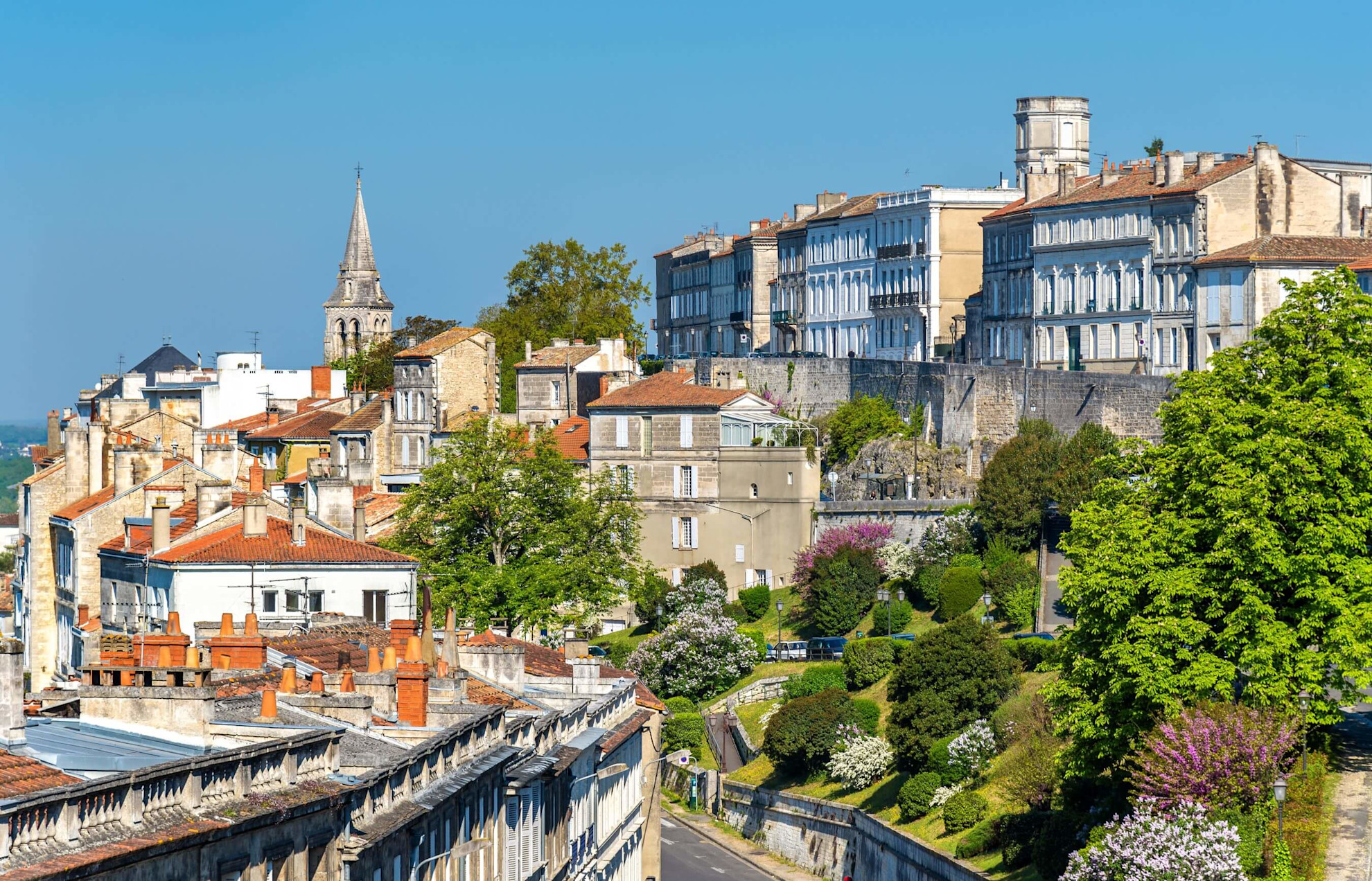 A view of Angoulême, its cathedral and gardens