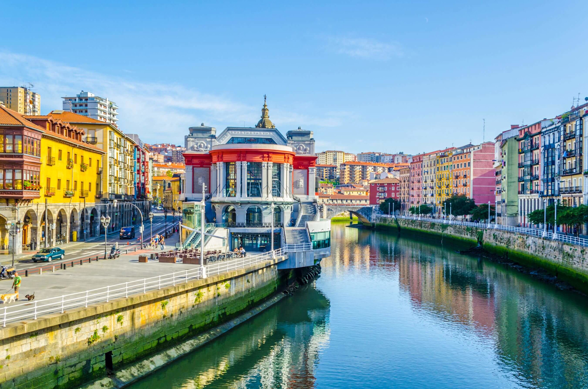 A view down the river in the centre of Bilbao